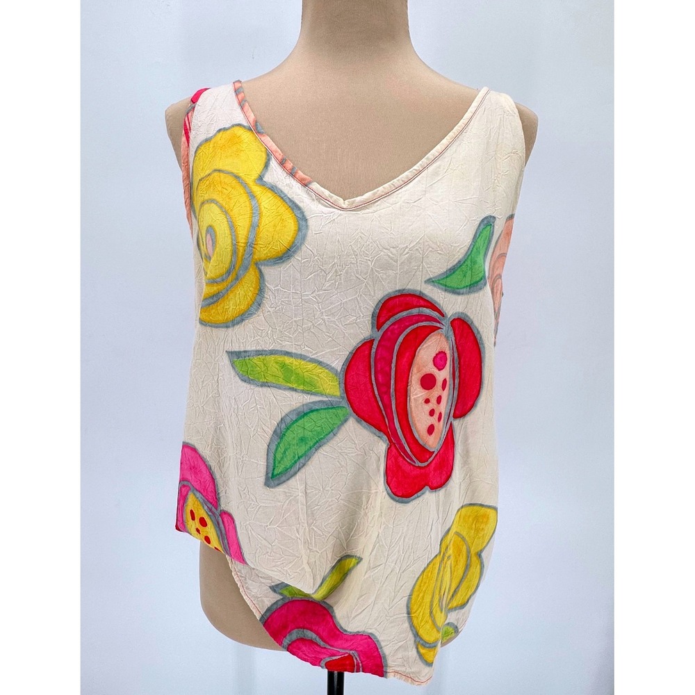 Jams World Whimsy Floral Crinkle Rayon Tank Top Made in Hawaii Large W645-WHIM